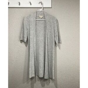 Eileen Fisher Italian Yarn Linen Blend Open Knit Duster Cardigan XS Light Gray